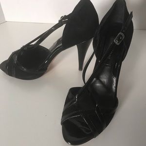 WHBM Black Suede/ Patent Leather Heels ‘Lyon’ 6.5